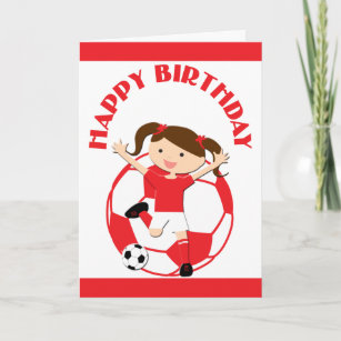 Soccer Girl 1 and Ball Red and White Card