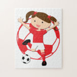 Soccer Girl 1 And Ball Red And White Jigsaw Puzzle at Zazzle