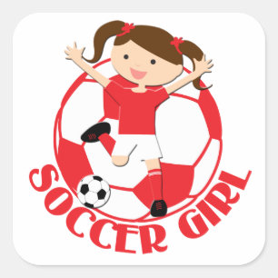 Soccer Girl 1 and Ball Red and White v2 Square Sticker