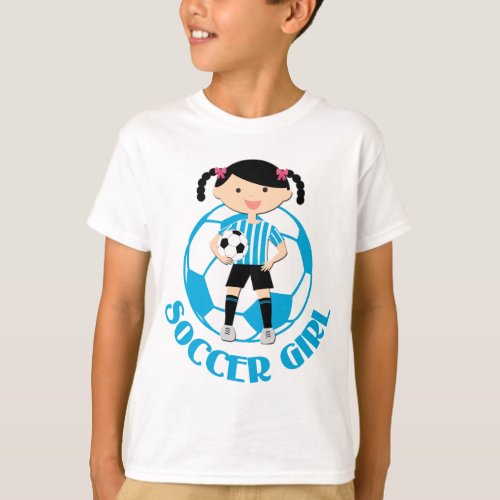 Soccer Girl 2 Ball Blue and White Stripes v2 T_Shirt