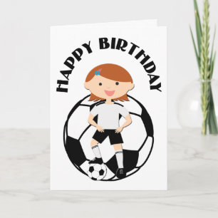 Soccer Girl 3 and Ball Black and White Card