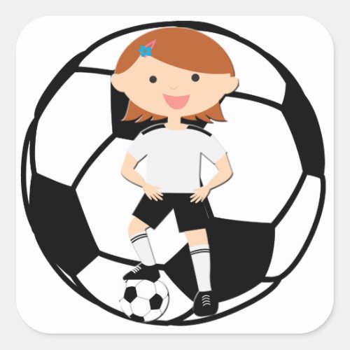 Soccer Girl 3 and Ball Black and White Square Sticker