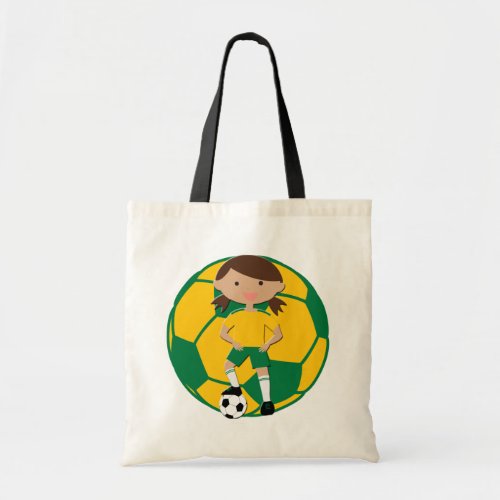 Soccer Girl 4 and Ball Green and Yellow Tote Bag