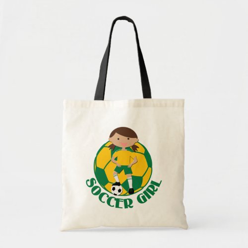 Soccer Girl 4 and Ball Green and Yellow v2 Tote Bag