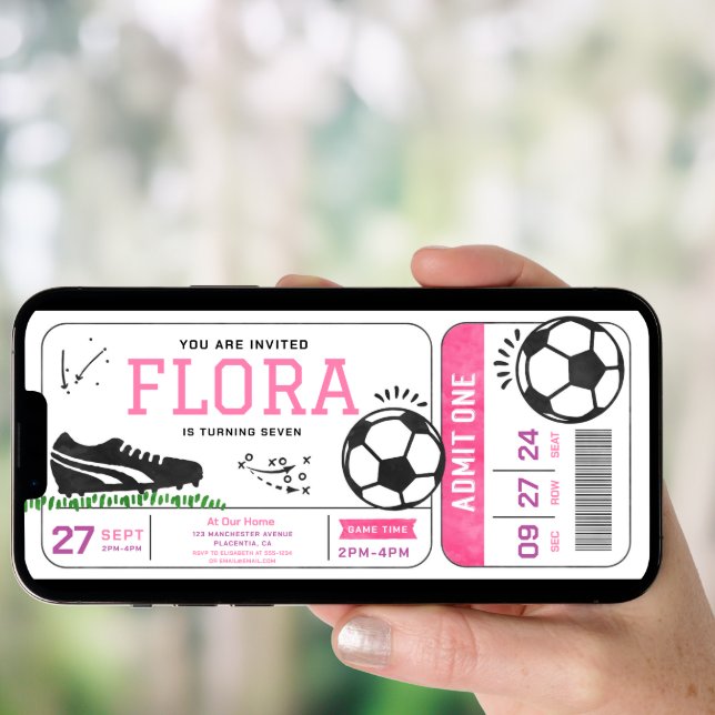 Soccer Girl Birthday Party Ticket Sports Digital  Invitation (Front Digital)