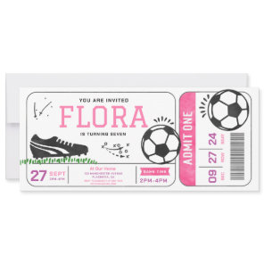 Soccer Girl Birthday Party Ticket Sports Digital  Invitation