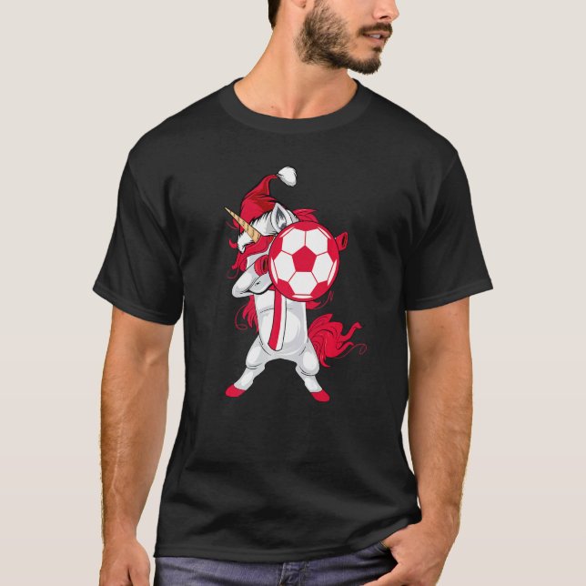 Soccer Girl Dabbing Unicorn Christmas Hat Poland F T-Shirt (Front)