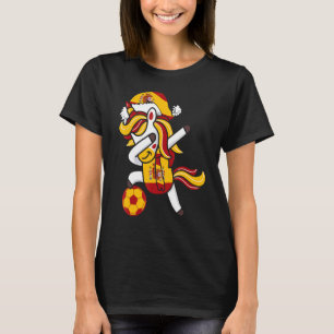 Soccer Girl Dabbing Unicorn Christmas Hat Spain Fo T-Shirt
