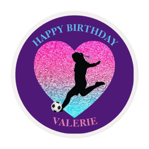 Soccer Girl Happy Birthday Heart   Edible Frosting Rounds
