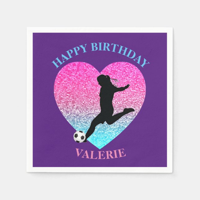 Soccer Girl "Happy Birthday" Heart   Napkins (Front)