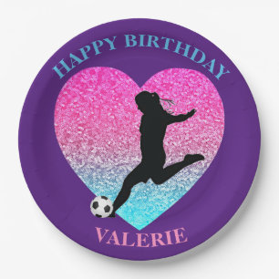 Soccer Girl "Happy Birthday" Heart Paper Plates