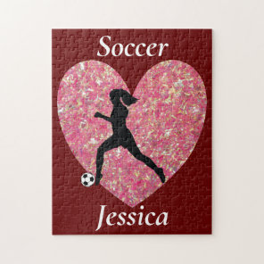 Soccer Girl heart, Personalized Name soccer Girl Jigsaw Puzzle