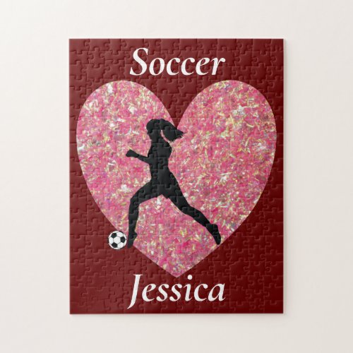  Soccer Girl heart Personalized Name soccer Girl Jigsaw Puzzle