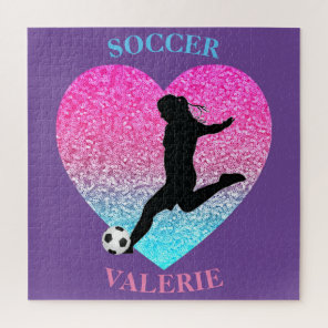 Soccer Girl Heart Puzzle Personalized With Name