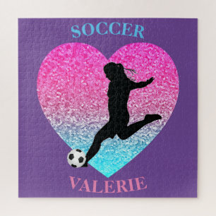 Soccer Girl Heart Puzzle Personalized With Name