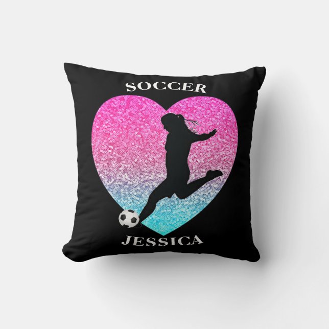 Soccer Girl Heart w/ Name   Throw Pillow (Front)