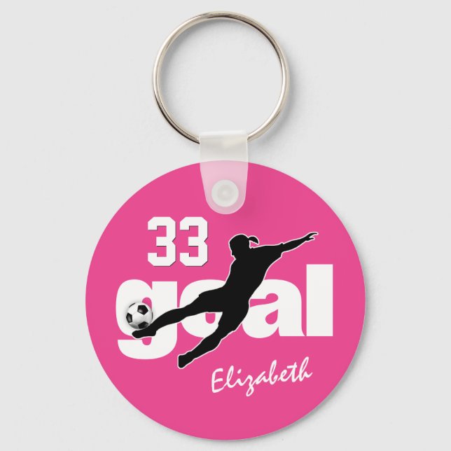 soccer girl hot pink or any color personalized keychain (Front)