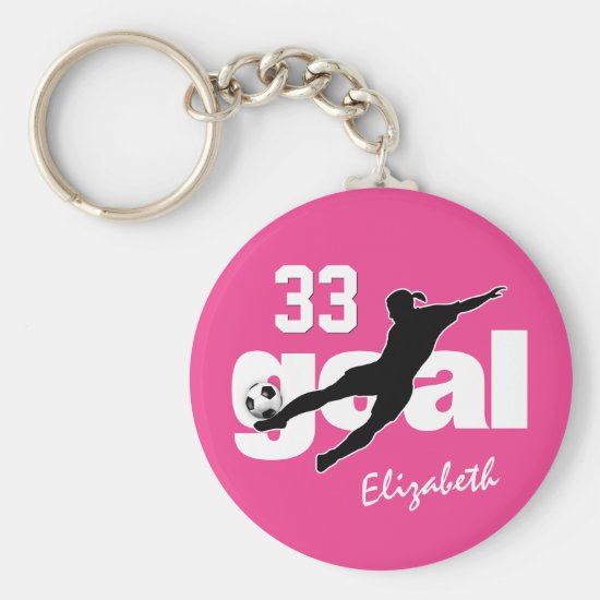 soccer girl hot pink or any color personalized keychain