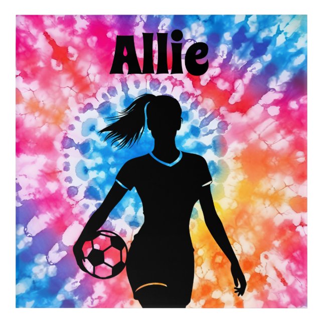 Soccer Girl Personalized Tie-Dye Rainbow Aquarelle Acrylic Print (Front)