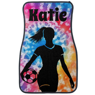 Soccer Girl Personalized Tie-Dye Rainbow Aquarelle Car Floor Mat