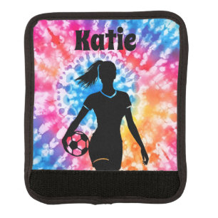 Soccer Girl Personalized Tie-Dye Rainbow Aquarelle Luggage Handle Wrap