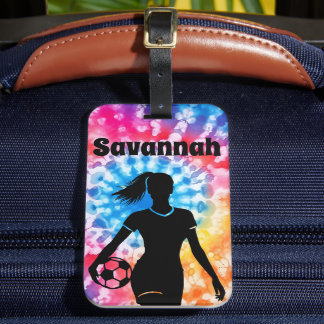 Soccer Girl Personalized Tie-Dye Rainbow Aquarelle Luggage Tag
