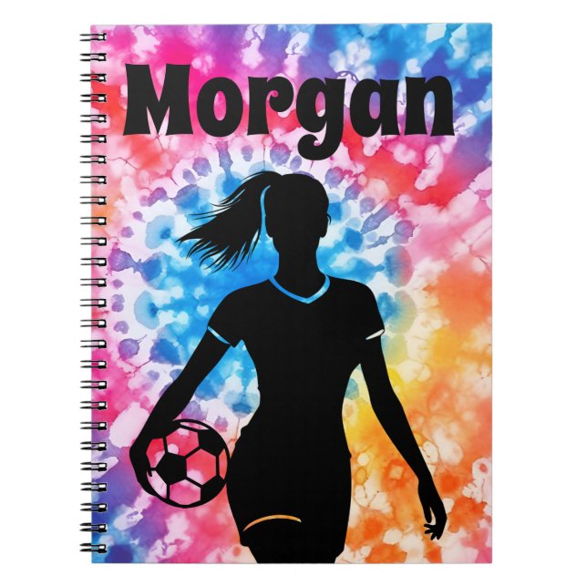 Soccer Girl Personalized Tie-Dye Rainbow Aquarelle Notebook (Front)