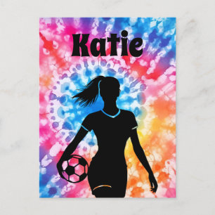 Soccer Girl Personalized Tie-Dye Rainbow Aquarelle Postcard