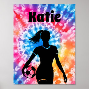 Soccer Girl Personalized Tie-Dye Rainbow Aquarelle Poster
