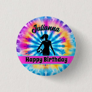 Soccer Girl Personalized Tie-Dye Rainbow Birthday Button