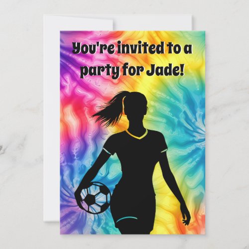 Soccer Girl Personalized Tie_Dye Rainbow Birthday Invitation