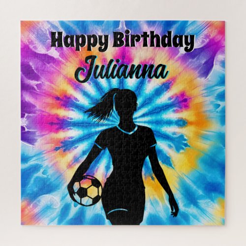 Soccer Girl Personalized Tie_Dye Rainbow Birthday Jigsaw Puzzle