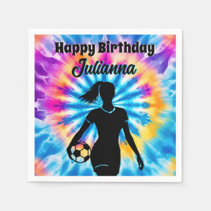 Soccer Girl Personalized Tie-Dye Rainbow Birthday Napkins