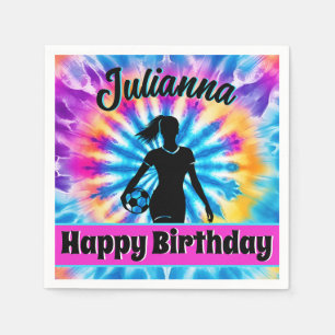 Soccer Girl Personalized Tie-Dye Rainbow Birthday Napkins