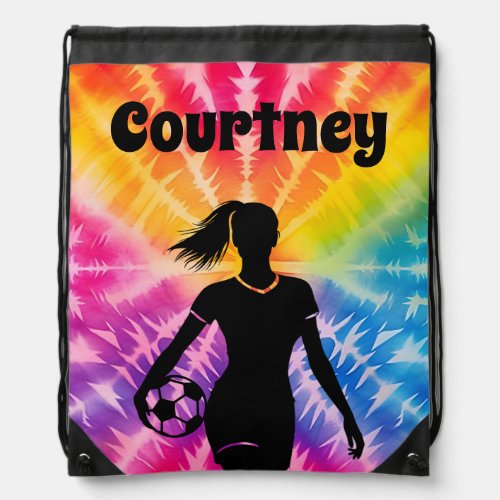 Soccer Girl Personalized Tie_Dye Rainbow Burst Drawstring Bag