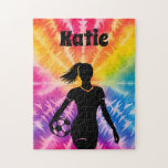 Soccer Girl Personalized Tie-Dye Rainbow Burst Jigsaw Puzzle<br><div class="desc">Soccer Girl Personalized Tie-Dye Rainbow Burst</div>