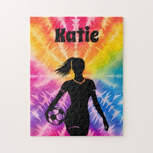 Soccer Girl Personalized Tie_Dye Rainbow Burst Jigsaw Puzzle