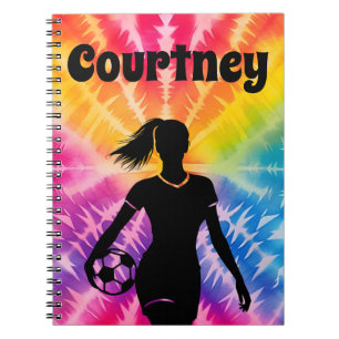 Soccer Girl Personalized Tie-Dye Rainbow Burst Notebook
