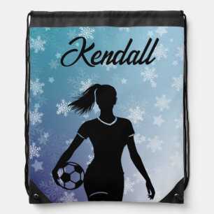 Soccer Girl Personalized Winter Ombre Snowflake Drawstring Bag