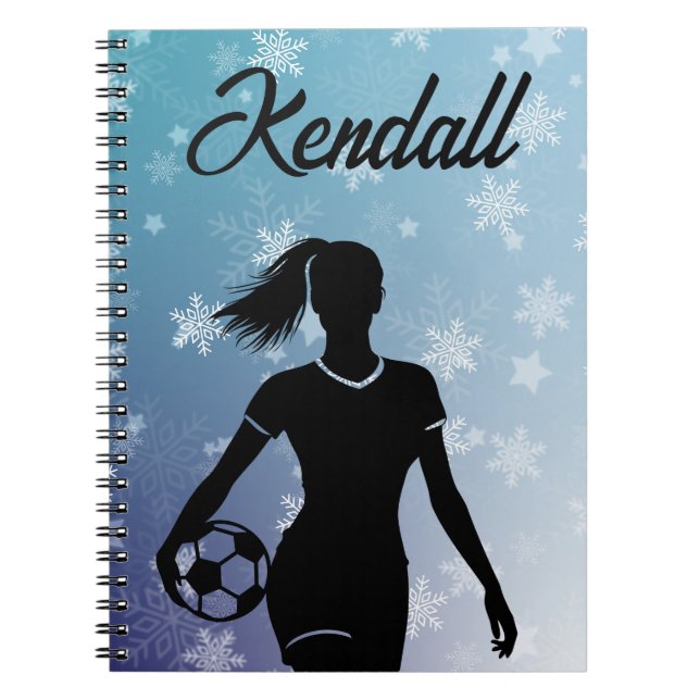 Soccer Girl Personalized Winter Ombre Snowflake Notebook (Front)