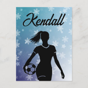 Soccer Girl Personalized Winter Ombre Snowflake Postcard