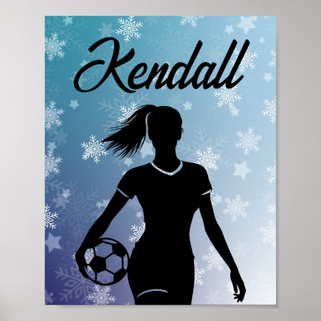 Soccer Girl Personalized Winter Ombre Snowflake Poster (Front)