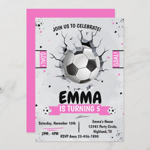 Soccer Girl Pink Birthday Invitation