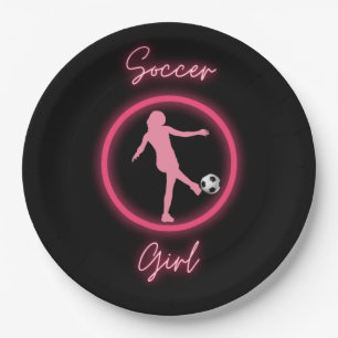 Soccer Girl Pink Glow Paper Plates