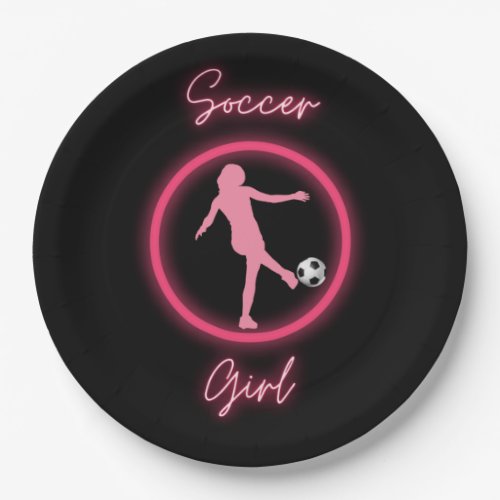 Soccer Girl Pink Glow    Paper Plates