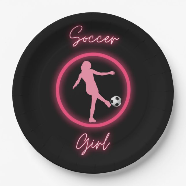Soccer Girl Pink Glow    Paper Plates (Front)