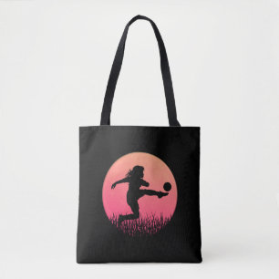 soccer girl silhouette beautiful sun tote bag