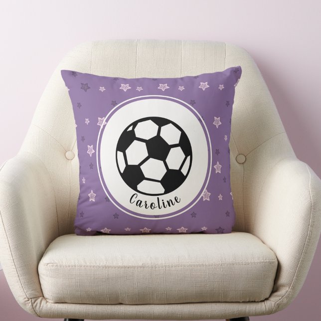 Soccer Girl Sports Cute Personalized Purple & Pink Throw Pillow (Creator Uploaded)