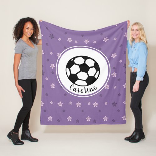 Soccer Girl Sports Star Cute Personalized Purple Fleece Blanket