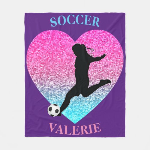 Soccer Girls Fleece Blanket w Personalized Name
